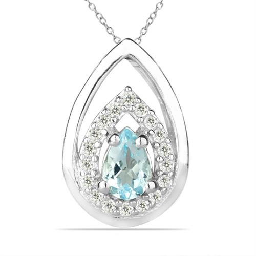 BUY NATURAL SKY BLUE TOPAZ GEMSTONE HALO  STYLISH PENDANT IN STERLING SILVER